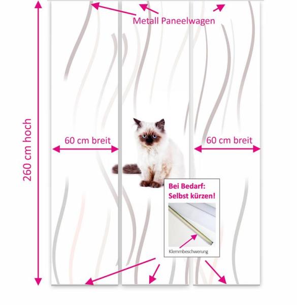 Majesti Katzenbaby Flächenvorhang - 3teiliges Set Flächenvorhang 3er Set, Schiebegardine, Schiebegardinen, blickdicht, Flächenvorhang blickdicht, Schiebevorhang,